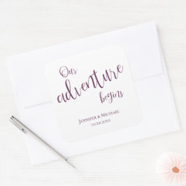 Pegatina Cuadrada Nuestra aventura comienza con el boda de la tipogr