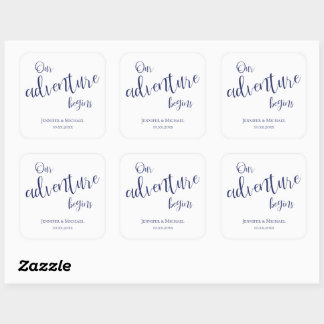 Pegatina Cuadrada Nuestra aventura comienza con el boda de tipografí