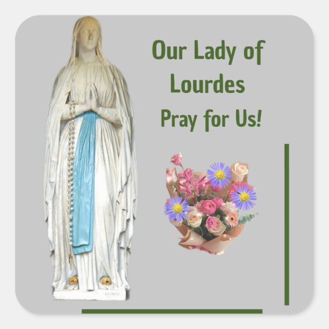 Pegatina Cuadrada \nuestra dama de Lourdes (Anverso)