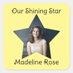 Pegatina Cuadrada Nuestra estrella brillante con texto de Personaliz