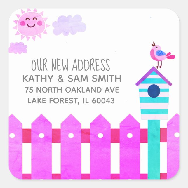 Pegatina Cuadrada Nuestra nueva dirección (Anverso)