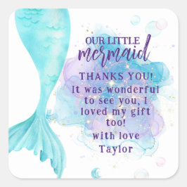 Pegatina Cuadrada Nuestra pequeña foto de Sirena fiesta de cumpleaño