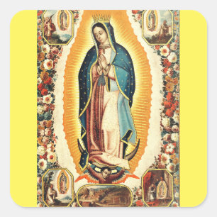 Pegatina Cuadrada Nuestra Señora De Guadalupe Arte Radiante