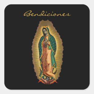 Pegatina Cuadrada Nuestra Señora de Guadalupe Bendiciones Mexicano H