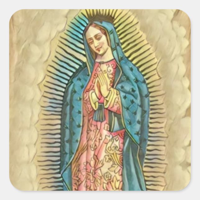 Pegatina Cuadrada Nuestra Señora de Guadalupe Católica Hispánica Rel (Anverso)