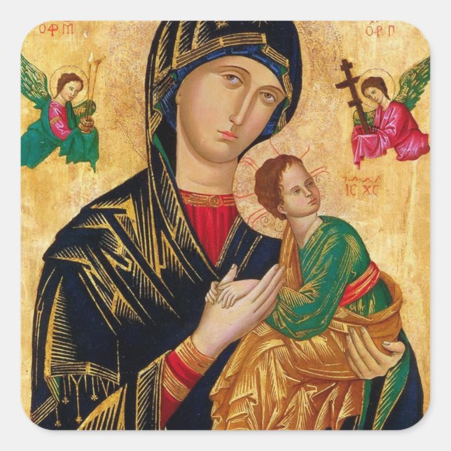 Pegatina Cuadrada Nuestra Señora de la Perpetua Ayuda (Anverso)