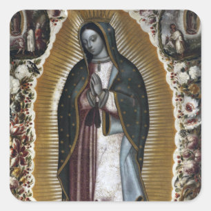 Pegatina Cuadrada Nuestra señora de la pintura antigua de Guadalupe
