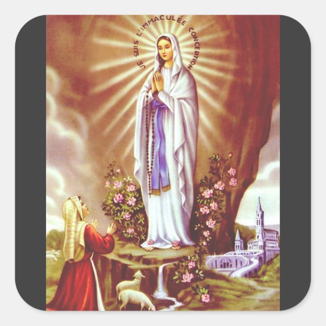 Pegatina Cuadrada Nuestra Señora de Lourdes (Anverso)