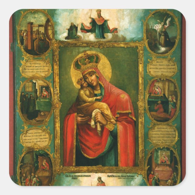 Pegatina Cuadrada Nuestra Señora de Pochaev (Anverso)