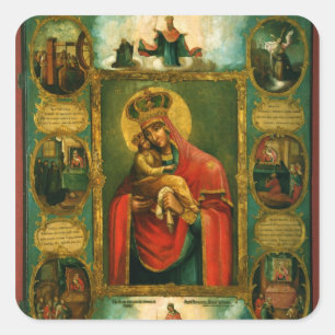 Pegatina Cuadrada Nuestra Señora de Pochaev