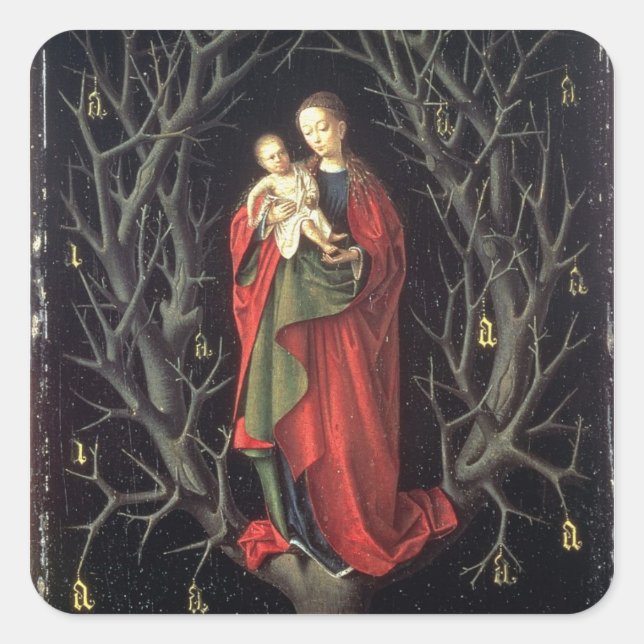 Pegatina Cuadrada Nuestra Señora del Árbol seco c.1450 (aceite en el (Anverso)