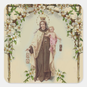 Pegatina Cuadrada Nuestra Señora del Carmelo con el Niño Jesús