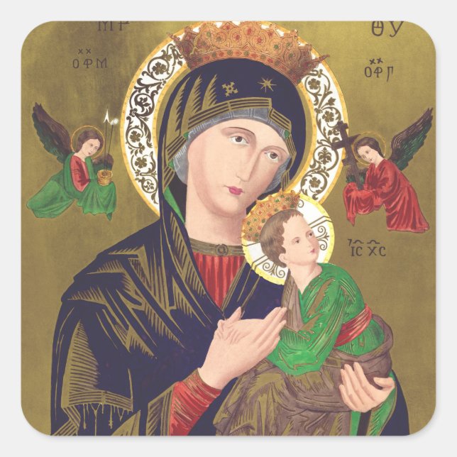 Pegatina Cuadrada Nuestra Señora del Perpetuo Socorro (Anverso)