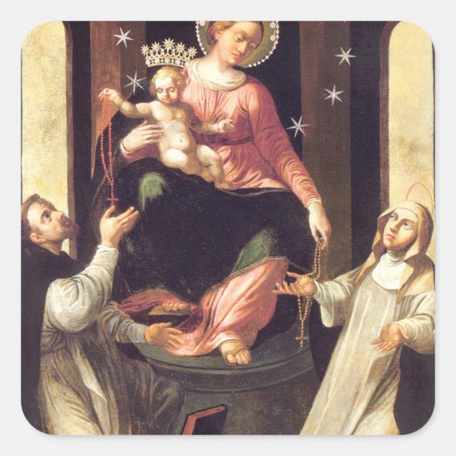Pegatina Cuadrada Nuestra Señora Del Rosario Venerada En Pompeya (Anverso)