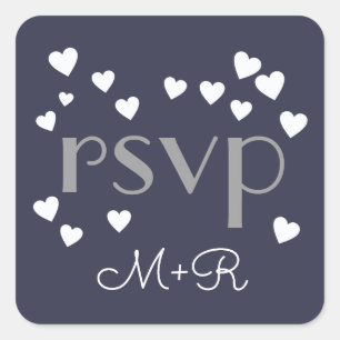 Pegatina Cuadrada nuestro amor boda + iniciales r.s.v.p. azul