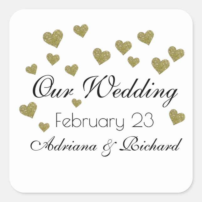 Pegatina Cuadrada nuestro boda elegante amor (Anverso)
