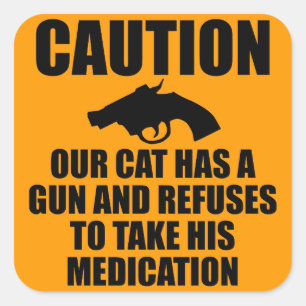 Pegatina Cuadrada Nuestro gato tiene una pistola