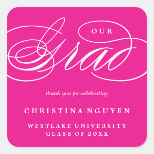 PEGATINA CUADRADA NUESTRO GRADUADO DE LETRA ELEGANTE   STICKER DE GR