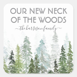 Pegatina Cuadrada Nuestro Nuevo Cuello Del Bosque De Pinos Acuáticos