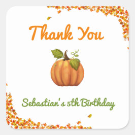 Pegatina Cuadrada Nuestro pequeño Calabaza Cae Cumpleaños