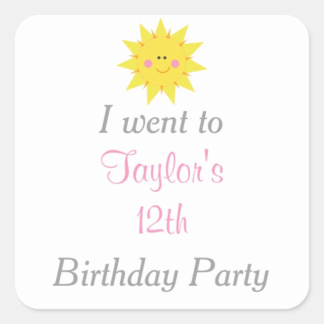 Pegatina Cuadrada Nuestro pequeño Cumpleaños Sunshine 'Fui a' (Anverso)