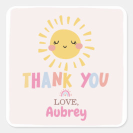 Pegatina Cuadrada Nuestro pequeño cumpleaños Sunshine gracias