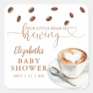Pegatina Cuadrada Nuestro Pequeño Frijol Está Preparando Café Baby S