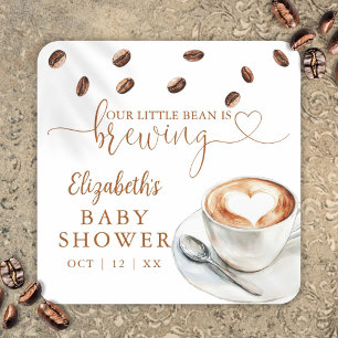Pegatina Cuadrada Nuestro Pequeño Frijol Está Preparando Café Baby S