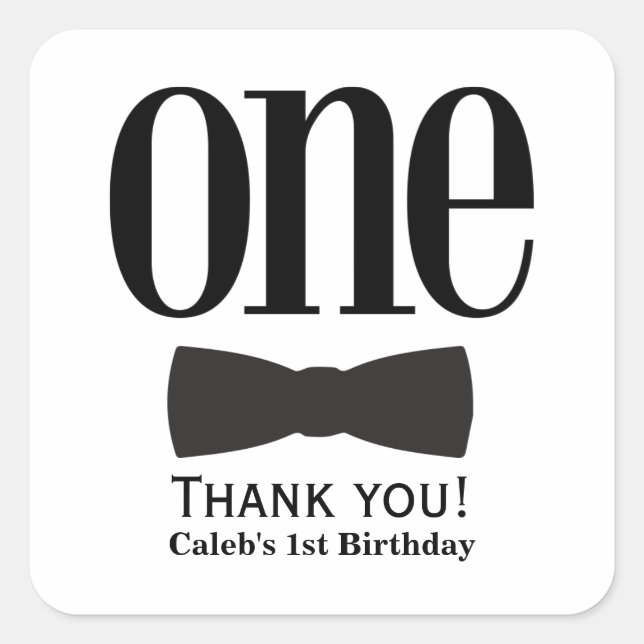 Pegatina Cuadrada Nuestro pequeño hombre primera fiesta de cumpleaño (Anverso)