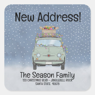 Pegatina Cuadrada Nueva dirección Fiat 500 con luces