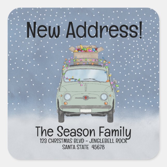 Pegatina Cuadrada Nueva dirección Fiat 500 con luces (Anverso)