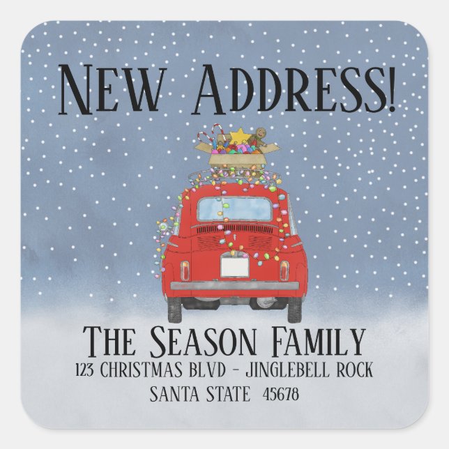 Pegatina Cuadrada Nueva dirección Fiat 500 con luces (Anverso)