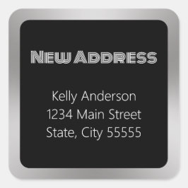 Pegatina Cuadrada Nueva dirección Invitación de movimiento negro y p