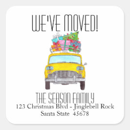 Pegatina Cuadrada Nueva dirección: Navidades de taxi amarillo