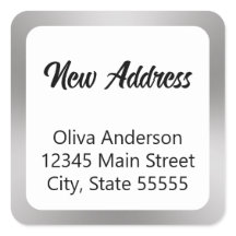 Nueva dirección Plata Blanco y Negro Script y nomb