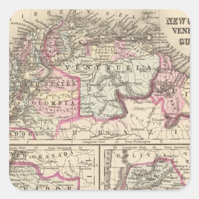 Pegatina Cuadrada Nueva Granada, Venezuela, Guyana (Anverso)