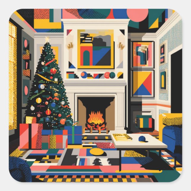 Pegatina Cuadrada Nueva Ola Arte Pop Navidad 1980s (Anverso)