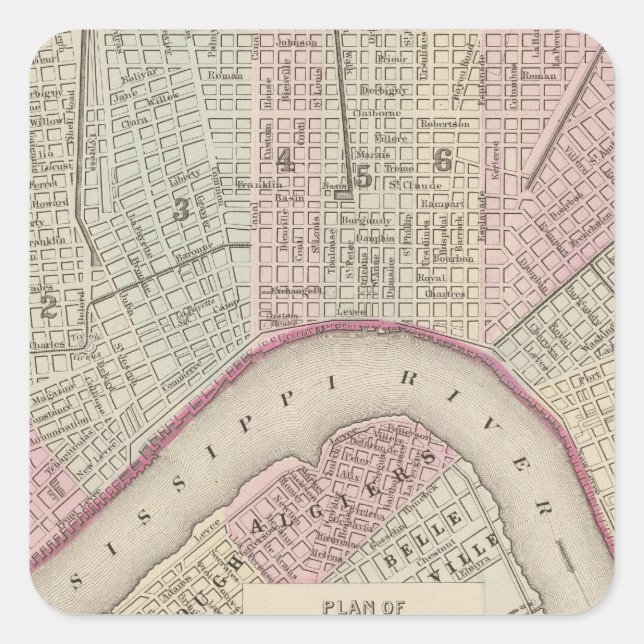 Pegatina Cuadrada Nueva Orleans 3 (Anverso)