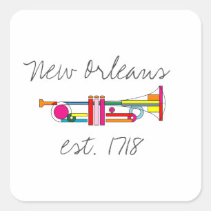 Pegatina Cuadrada "Nueva Orleans" Trumpet de jazz de Guay