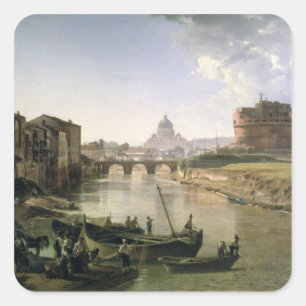 Pegatina Cuadrada Nueva Roma con el Castel Sant'Angelo