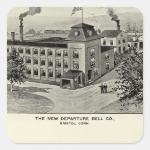 Pegatina Cuadrada Nueva salida Bell Co, cubiertos Co de Miller Bros