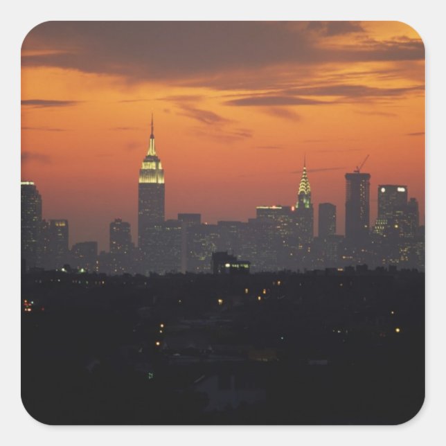 Pegatina Cuadrada Nueva York, Estados Unidos. Línea aérea de Manhatt (Anverso)