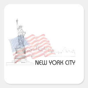 Pegatina Cuadrada Nueva York - Estatua de la Libertad Bandera de Est