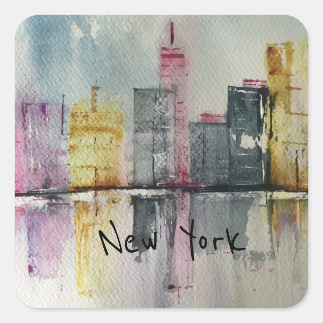Pegatina Cuadrada Nueva York NYC Skyline Cityscape arte original (Anverso)