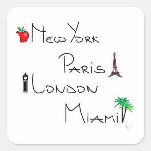 Pegatina Cuadrada Nueva York, París, Londres, Miami