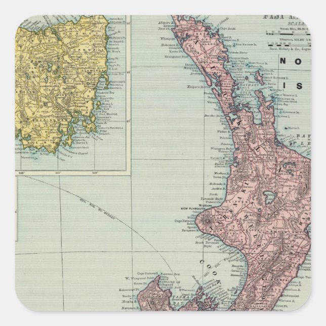 Pegatina Cuadrada Nueva Zelandia, Tasmania, Fiji (Anverso)