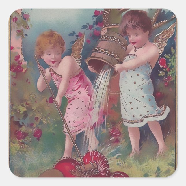 Pegatina Cuadrada Nuevo amor y corazón (Anverso)