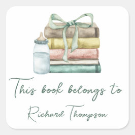 Pegatina Cuadrada nuevo capítulo baby ducha - este libro pertenece a