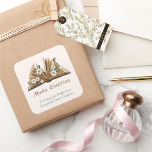 Pegatina Cuadrada Nuevo Capítulo Comienza Volviendo la Página Floral