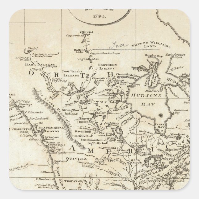 Pegatina Cuadrada Nuevo mapa de América del Norte (Anverso)